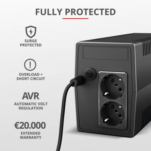 Gruppo di continuità (UPS) PAXXON 800VA Trust con batteria integrata - 2 prese nero - 23503